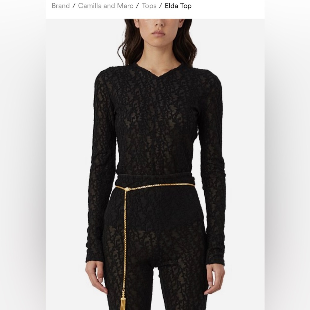 CAMILLA AND MARC ELDA TOP Sheer Mesh Lace Black Stretch Top Size AU6/ US 2